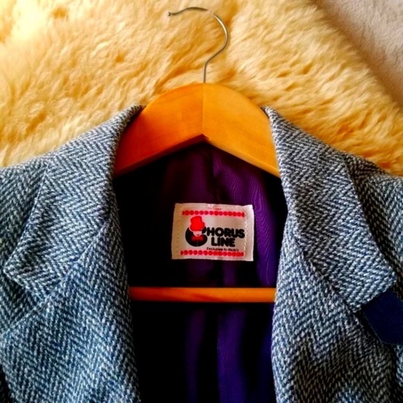 Vintage wool blend blazer, Gorgeous blue with dark blue suede detailing - Picture 7 of 10